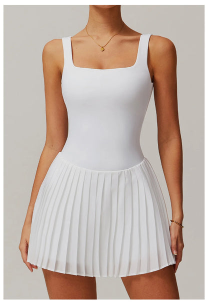 Women's Tennis Dress Jumpsuit Bottom Fitness Clothes Sports Running Pockets Pleated Skirt Sports Yoga Set Dress
