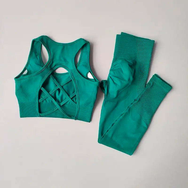 2 Piece Sports Bra Women's Matching Set Fitness Tank Top Bra Shockproof Running Leggings Yoga Suit Criss Cross Back Bra Clothing