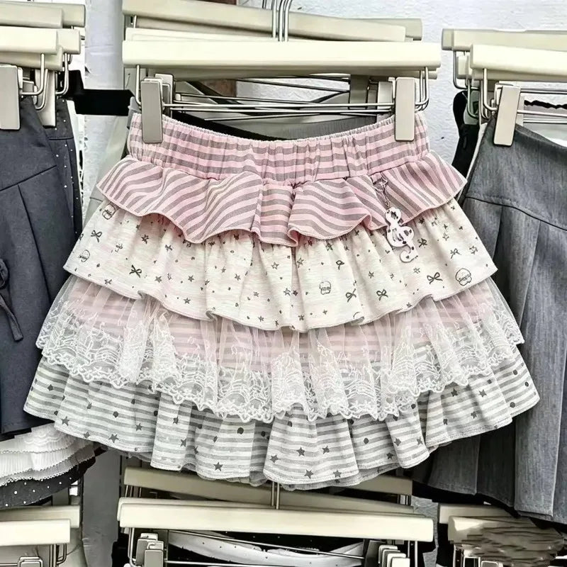 Y2k Cute Ruffled Plaid Skirt Punk Rock Casual Women's Skirts
