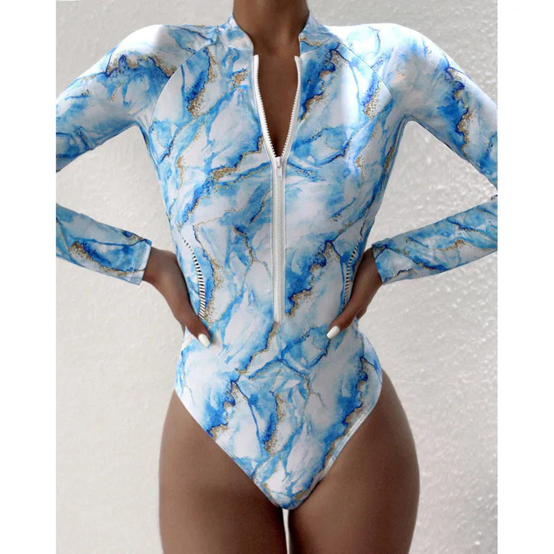 One Piece Swimsuit For Sports Surfing Long Sleeve Swimwear Women's Bodysuit Swimming Bathing Suit Beachwear Pool Bather