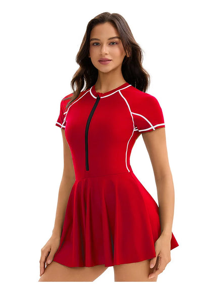 Women's high neck one piece swimdress with skirt, sporty bathing suit by The Clothing Company Sydney
