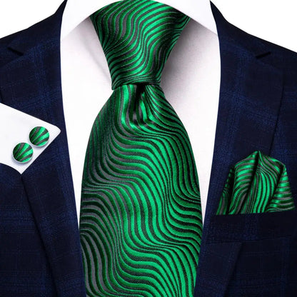 Green Paisley Silk Tie Set for Men – Necktie, Pocket Square & Cufflinks The Clothing Company Sydney