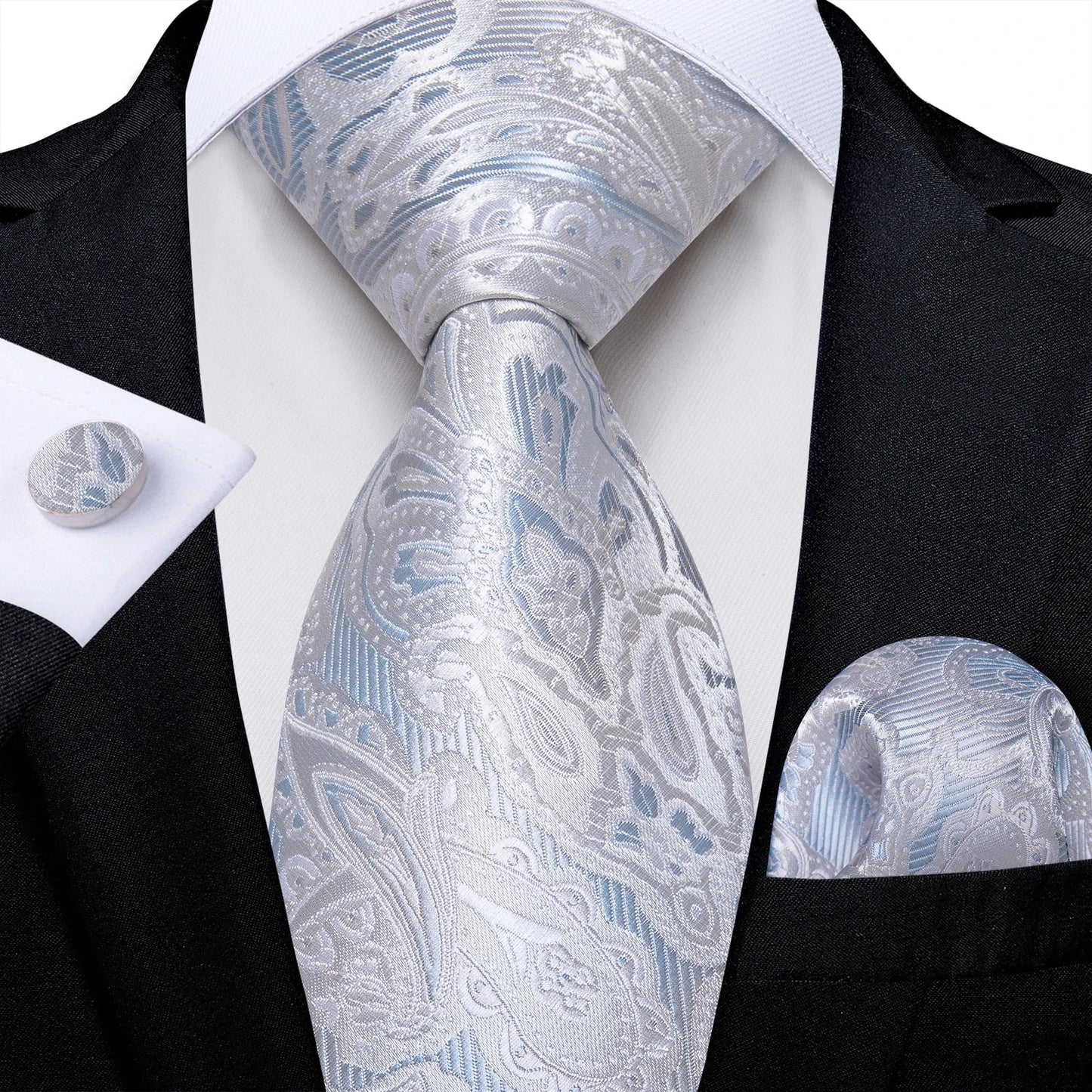 Gray Paisley Silk Tie Set – Men’s Wedding Tie, Pocket Square & Cufflinks The Clothing Company Sydney