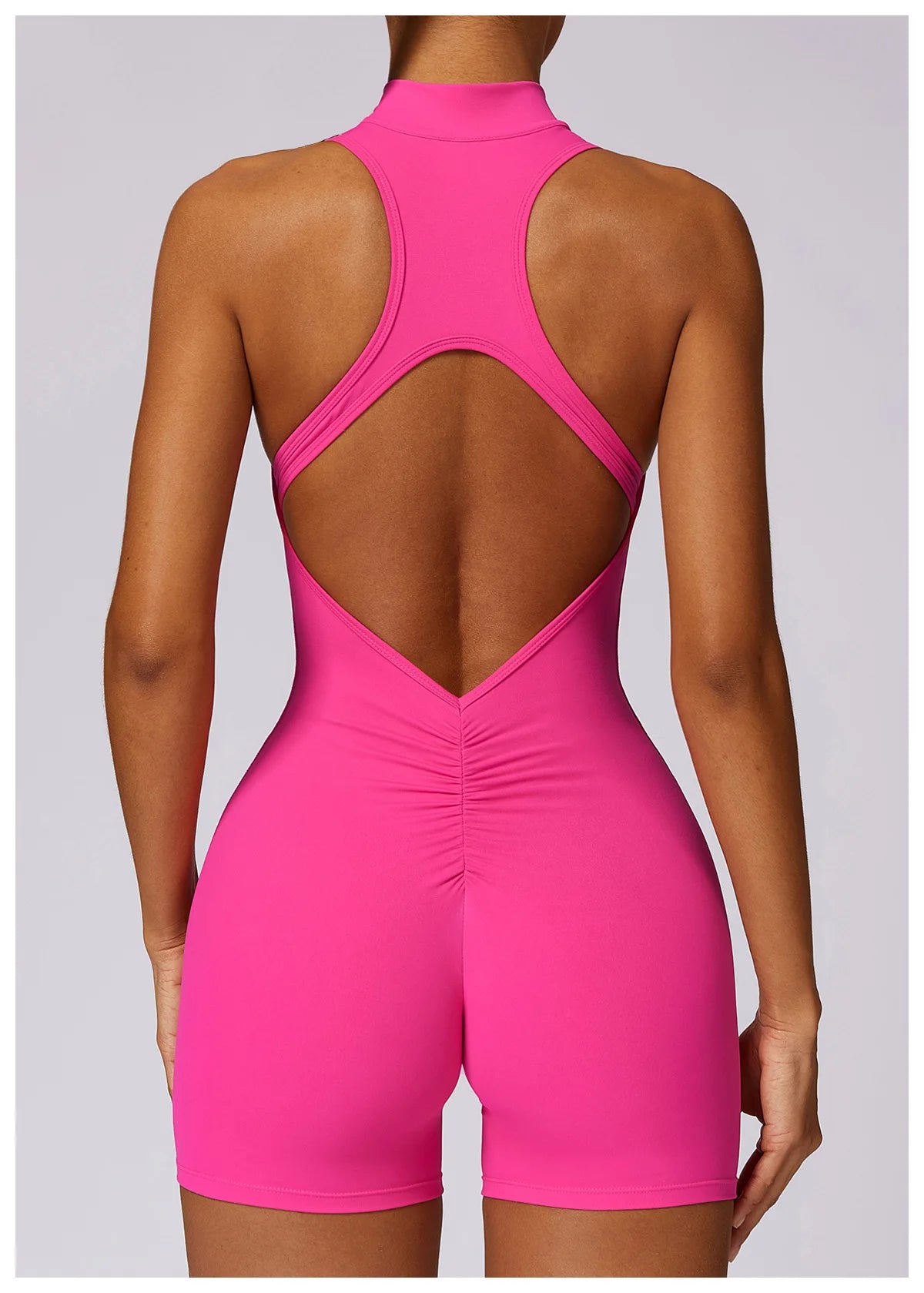 V Back Scrunch Sports Jumpsuit Women Gym Rompers Sleeveless Sportswear Zipper One-Piece Suit Yoga Clothing