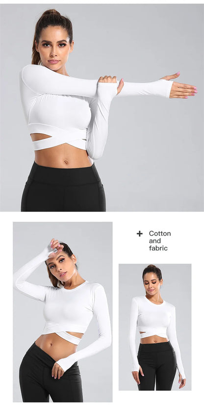 Long Sleeve Midriff Yoga Tops Sports Fitness Crop Top Gym Shirts Slim Fit Running Tank Tops Criss Cross Top The Clothing Company Sydney