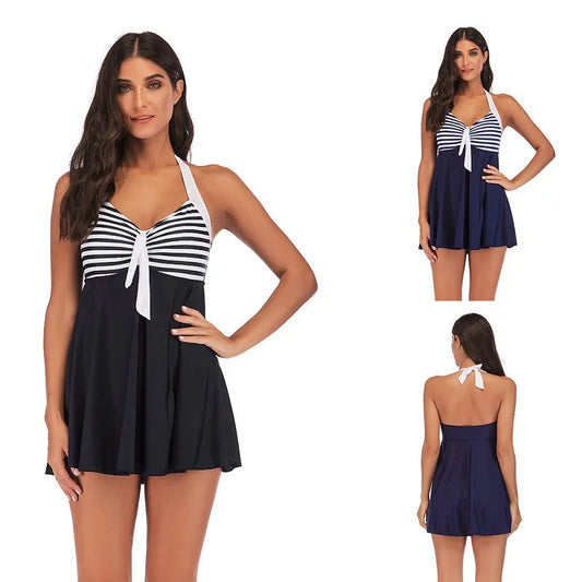 Plus Size Vintage Bathing Suit Two Piece Swim Wear with Dress Halter Tankini Swimsuits Women Striped Push-up Beachwear Shorts The Clothing Company Sydney