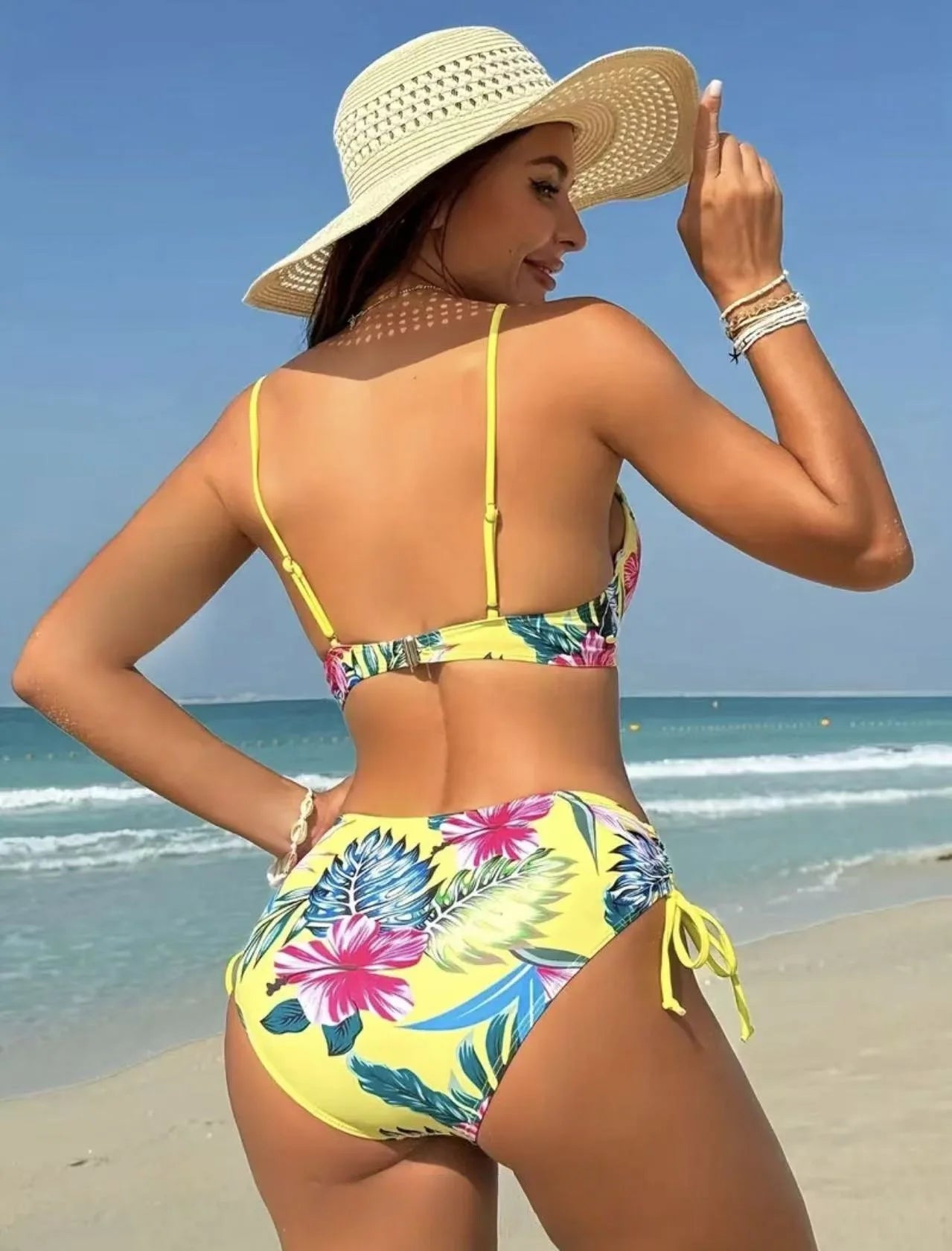 2 Piece Floral Print Swimsuit Beach Bikini Triangle Panty Swimwear Bikini Set