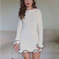 Autumn Knitted Mini Contrast Color Slim Sweater Dress Elegant Party  Long Sleeve Dress