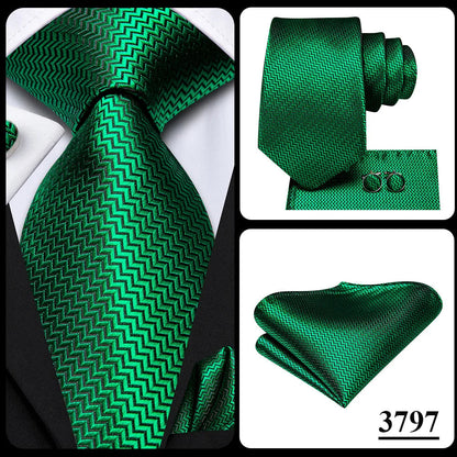 Green Paisley Silk Tie Set for Men – Necktie, Pocket Square & Cufflinks The Clothing Company Sydney