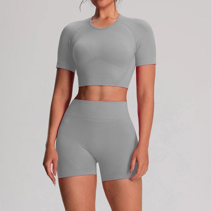 2 Piece Yoga Sport T-shirts Shorts Set Sportswear Gym Seamless Workout Vest Shorts Leggings Activewear Women's Bike Shorts The Clothing Company Sydney