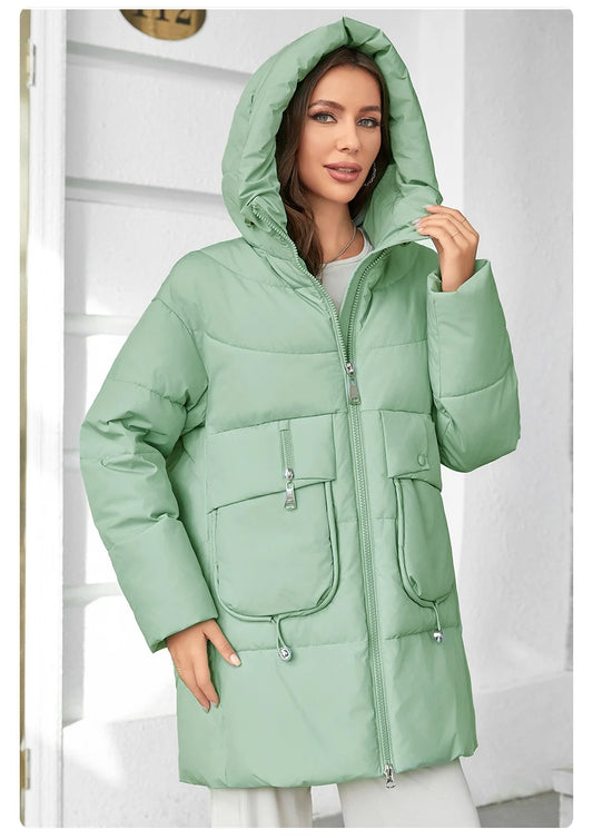 Hooded Parkas Women's Plus Size Casual Hooded Pocket Women Down Jacket Coat Outwear
