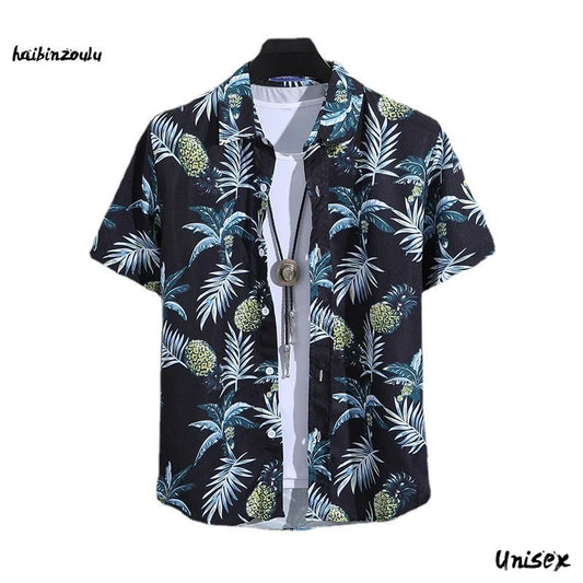 Men's Summer Short Sleeve Printed Shirt Thin Beach Shirt Men's Clothing Turtle Neck Polo  Shirt Casual Top