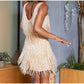 Tassel Sequins Feather Mini Dress Women's Spaghetti Strap Stitching Elegant Evening Party Club Dress