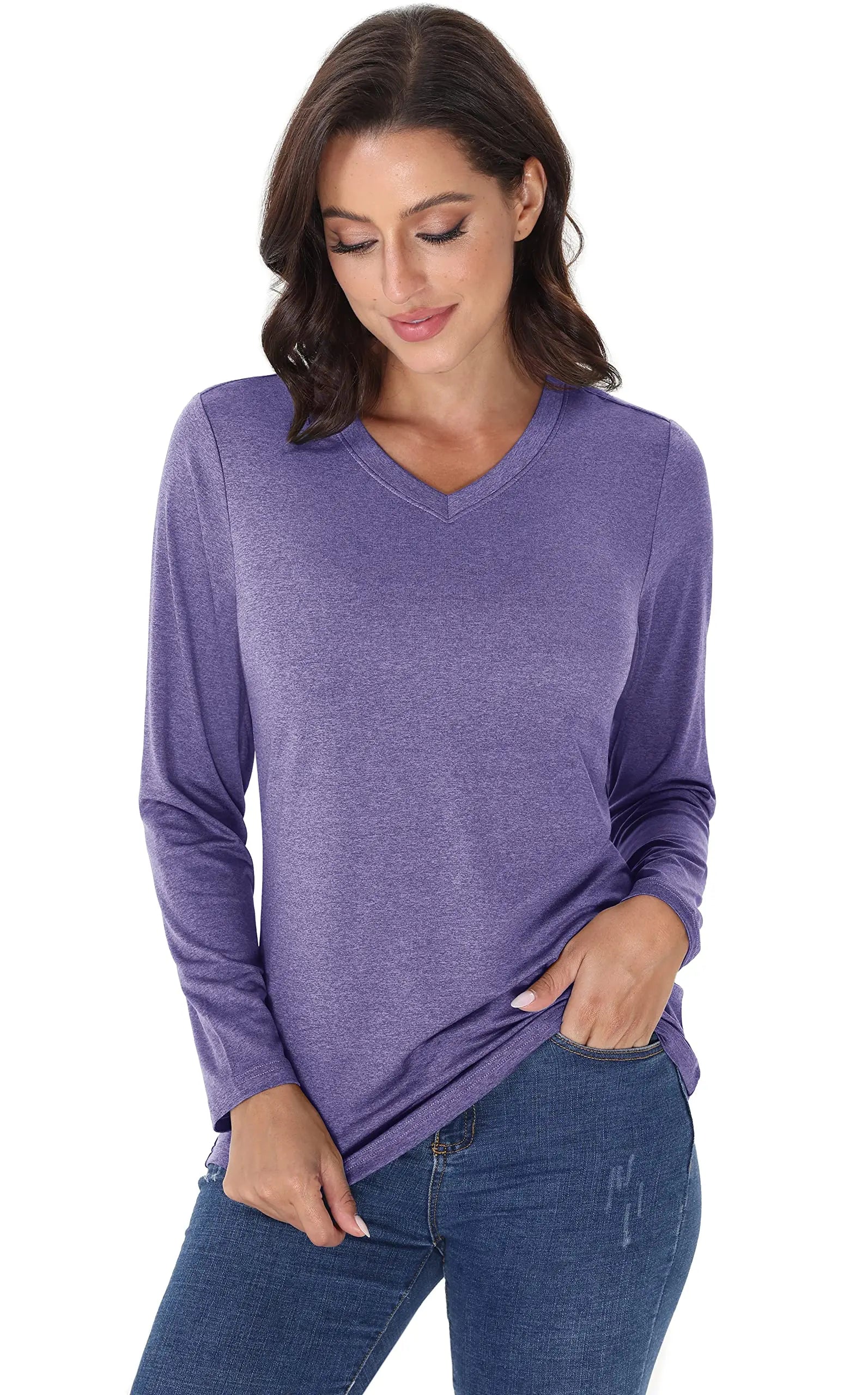 UPF 50+ Sun Protection Long Sleeve Shirts Womens V Neck Summer T-Shirts Outdoor Athletic Workout Running Gym Sportswear The Clothing Company Sydney