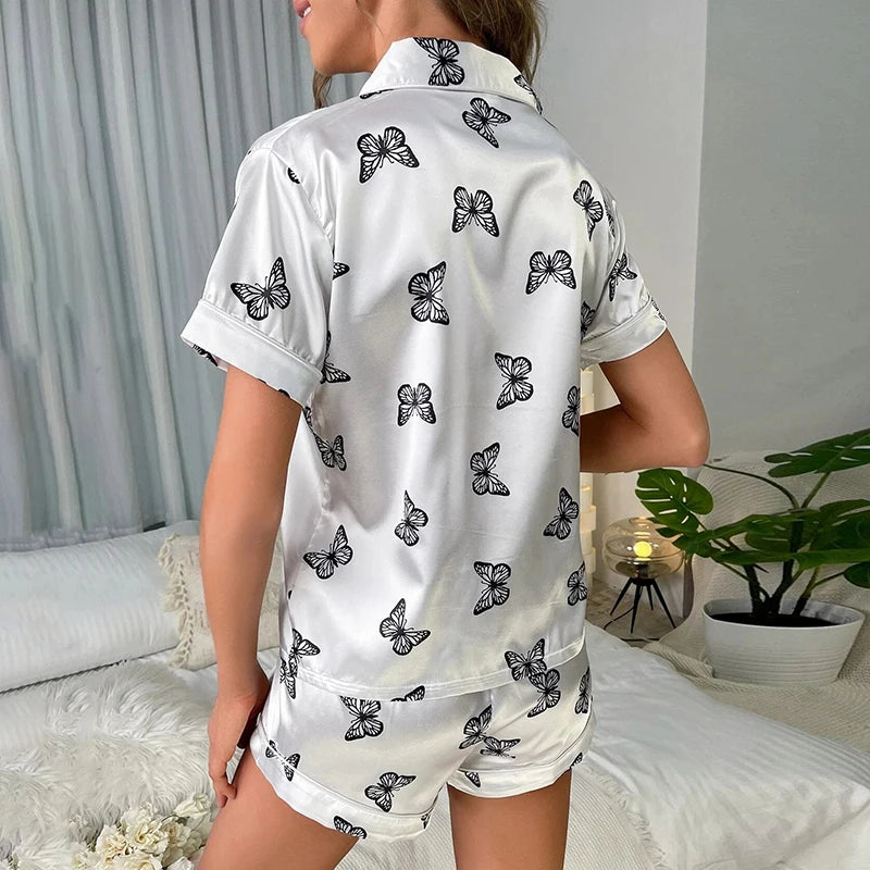 Women's Pajamas Set Luxury Satin Pajamas Short Sleeve Sleepwear Leisure Home Clothes Nightwear Pyjamas for Women The Clothing Company Sydney