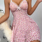 Summer Pink Dress Floral Printed Lace for Women Home V-neck with Strap Camisole Nightdress