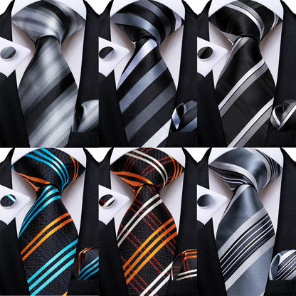 Designer Striped Silk Classic Ties For Men Wedding Accessories Gift For Men Neck Tie Set Pocket Square Cufflinks Set - The Clothing Company Sydney