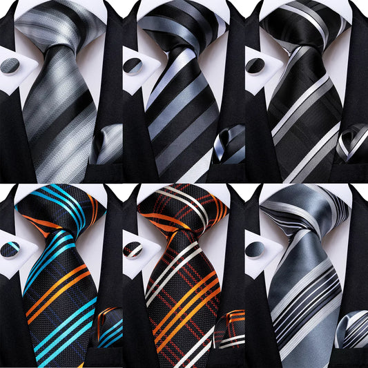 Designer Striped Silk Classic Ties For Men Wedding Accessories Gift For Men Neck Tie Set Pocket Square Cufflinks Set