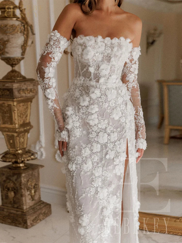 Customized Luxury White Evening Dress with 3D Beaded Floral Wedding Party Gowns Elegant Prom Dress Robe The Clothing Company Sydney