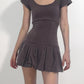 Brown Vintage Y2K Folds Slim Summer Mini Dress for Women Round Neck Dress The Clothing Company Sydney