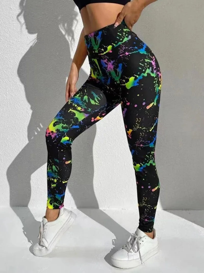 Women's 3D Print Tie Dye Sports Seamless High Waist Fitness Push Up Leggings Gym Clothing Workout Tights Pants