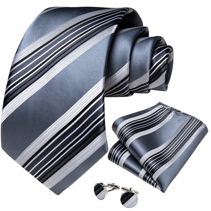 Designer Striped Silk Classic Ties For Men Wedding Accessories Gift For Men Neck Tie Set Pocket Square Cufflinks Set - The Clothing Company Sydney