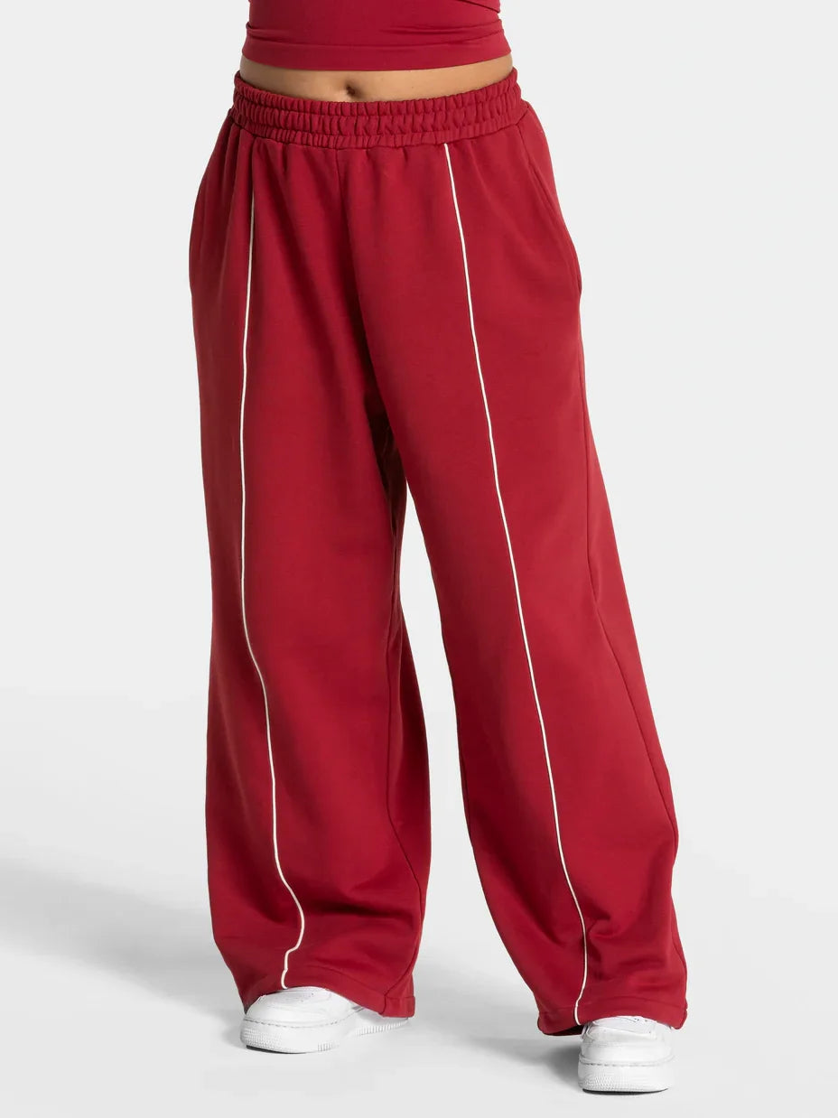 Women's Contrast line Wide Leg Joggers Running Trouser Cotton Mid Waist Casual Loose Sports Yoga Pants With Back Pocket Gymwear The Clothing Company Sydney