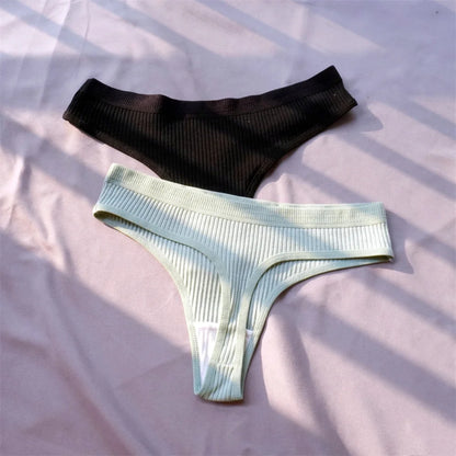 3 Pack Seamless Ribbed Cotton Thong Low Waist Bikini Briefs Sports Underwear Plus Size