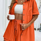 Casual Loose Single-breasted Top And Drawstring Shorts Set Fashion Ladies Suits Summer 2 Piece Set  Matching Outfits