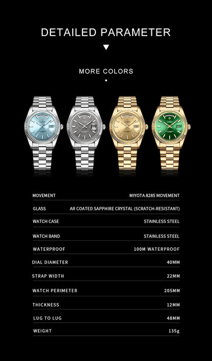 Cadisen DD40 Mens Luxury Automatic AR Sapphire Glass Mechanical Wristwatch 10Bar Miyota 8285 Movt Watch - The Clothing Company Sydney