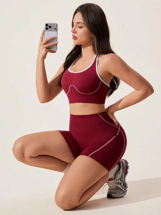 2 Piece Yoga Sport Bra Shorts Set Sportswear Gym High Waist Seamless Workout Shorts Leggings Activewear Women's Matching Set