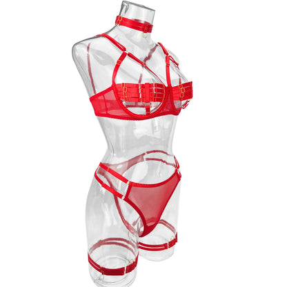 5-Piece Costume Hollow Underwear Sensual Open Bra Outfits Lingerie Set - The Clothing Company Sydney