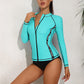 Rash Guard for Women Long Sleeve Zipper Front Swim Shirt UPF 50 Swimming Shirt SwimwearTop