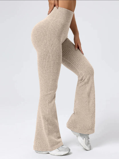 Women's High-Waist Bell Bottom Pants Sporty Tight Fit Comfortable Elastic Wide Leg Pants