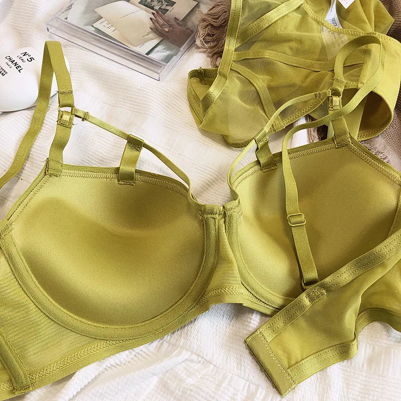 2 Piece Women Lace Underwear Hollow Push Up Bra Set Classic Bandage Lingerie Fashion Fluorescent Plus Size Set