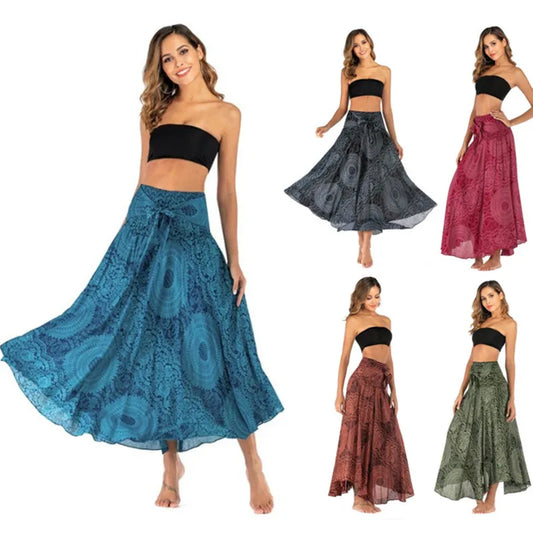 Bohemian Fashion Skirts Woman Long Boho Floral Elastic Waist Women's Skirt