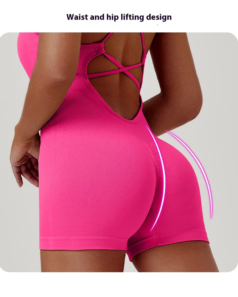 Women's Slim-Fit Yoga Shorts Seamless Back Workout Bodysuit Breathable Quick-Dry Gym Running Pilates Fitness Jumpsuit