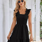 Womens Summer Casual Boho Sleeveless Backless Square Neck Smocked Ruffle Mini Dress A-Line Swing Sundress