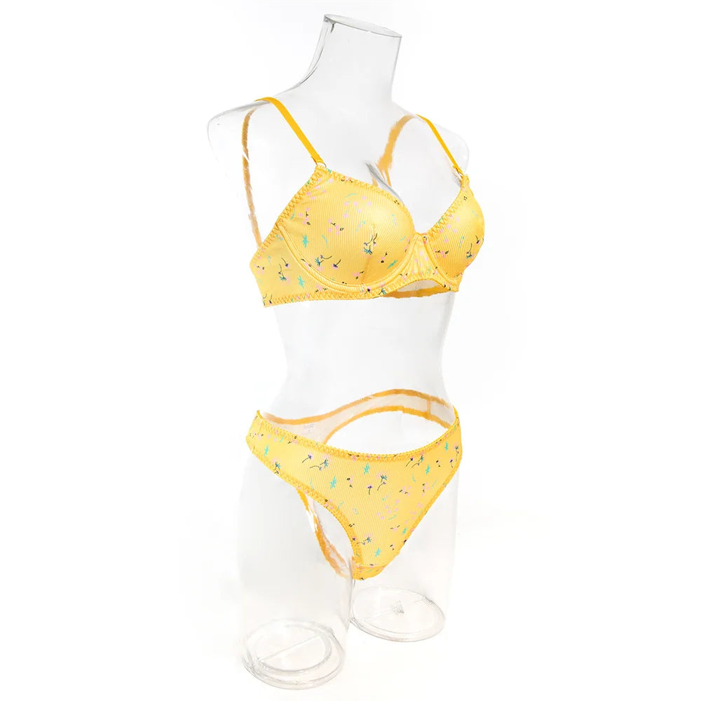 Knitted Lingerie 2 Piece Set Fashion Flower Printing Push Up Bras And Panties Suits Outfits The Clothing Company Sydney