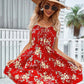 Floral Print Short Dress Women Summer Backless Beach Sundress Casual Sleeveless Lace-up Dresses