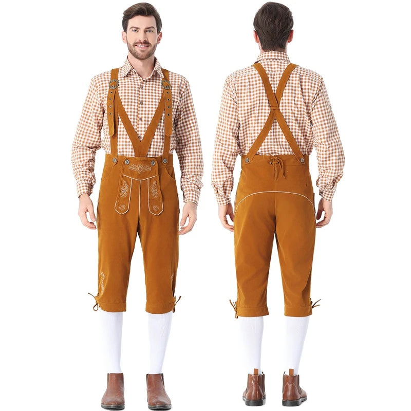 Men's Carnival Munich Oktoberfest Costume Faux Leather Pants Waiter Cosplay Fancy Party Dress