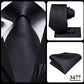 3 Piece Black Floral Silk Wedding Tie For Men Handky Cufflink Elegant Necktie Set For Men