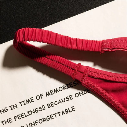 High Slit Ice Silk Thong with Elastic Pleated Waistband Sports V-shape Fitness G-string Plus Size Panties