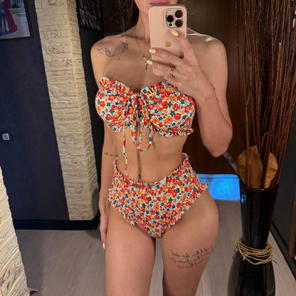 Floral Print Bandeau Swimsuit High Waist Bikini Women Swimwear Two-pieces Bikini set Bather Bathing Suit The Clothing Company Sydney