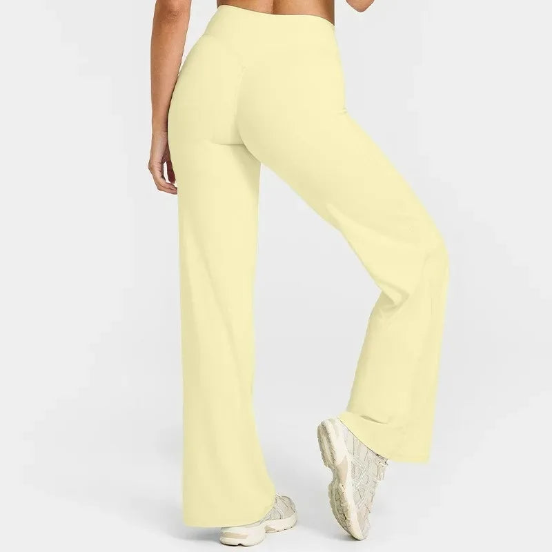 Women's Mid Waist Sport Trousers Wide-Leg Pants Ultra Soft Yoga Pilates Running Gym Pants