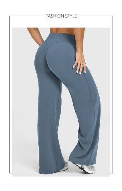 Women's Mid Waist Sport Trousers Wide-Leg Pants Ultra Soft Yoga Pilates Running Gym Pants