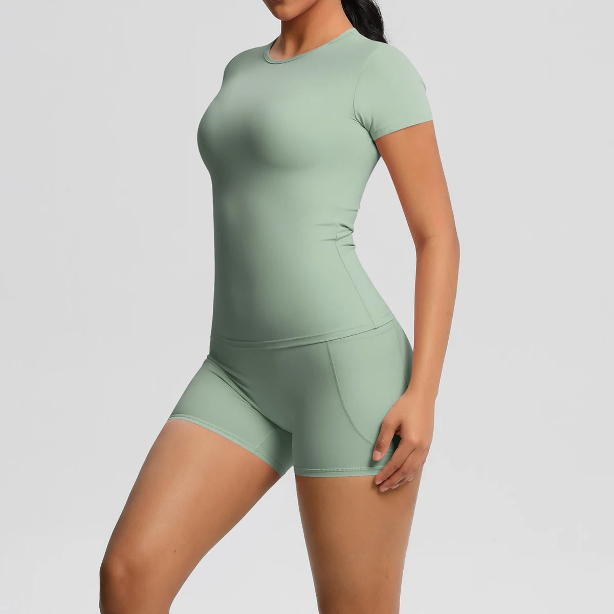 Workout Sportswear 2 Piece Piece Female Yoga Shirt Push Up Workout Clothes Outdoors Sport  High Waist  Fitness Sport Shorts