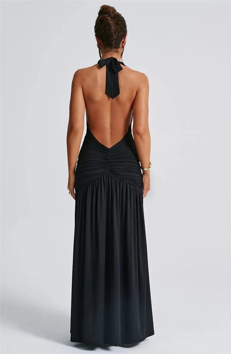 Halter Deep V Neck Backless Maxi Sleeveless Thigh High Split Long Dress The Clothing Company Sydney