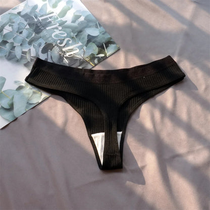 3 Pack Seamless Ribbed Cotton Thong Low Waist Bikini Briefs Sports Underwear Plus Size