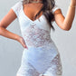 Patchwork See Through Lace Women's Bodysuit White V Neck Bodycon Rompers Femme Summer Elastic Party Clubwear The Clothing Company Sydney